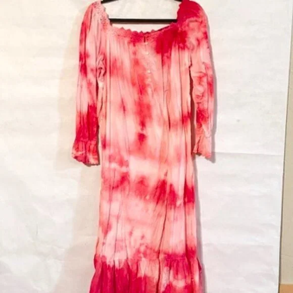 Vintage Victoria's Secret Size Medium Tie Dyed CottageCore Nightgown Prairie Red - Picture 5 of 13